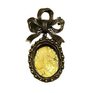 Vintage Gold-Tone Bow Locket Picture Frame Pin Brooch